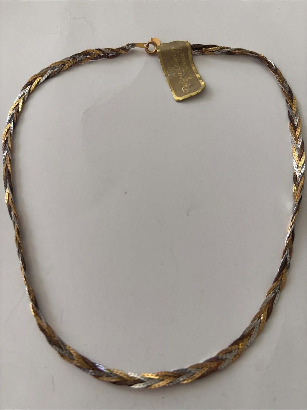 Tri-Tone Braided Necklace in Gold, Silver & Brown